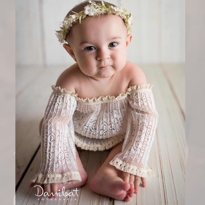 Photography Word - Bebek Kız Giyim Straplez Çiçek Dantel